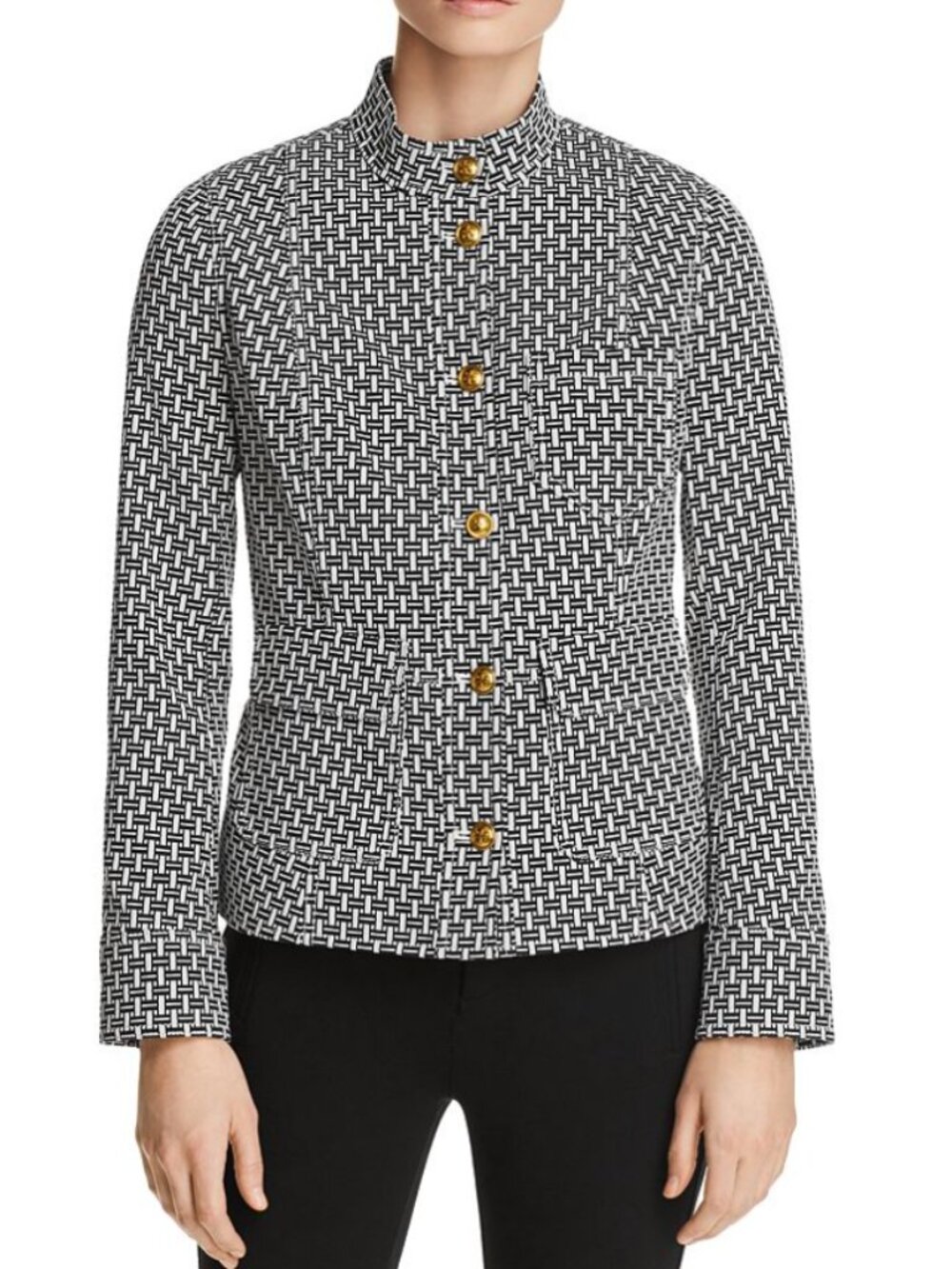 Tory Burch Cameron Jacket Crosshatch Print Ivory/Navy Size 10